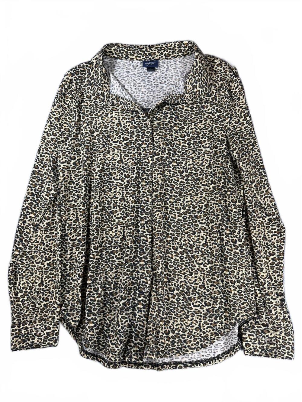 Daytrip Leopard Print Button Front Shirt Womens Large Animal Print Blouse